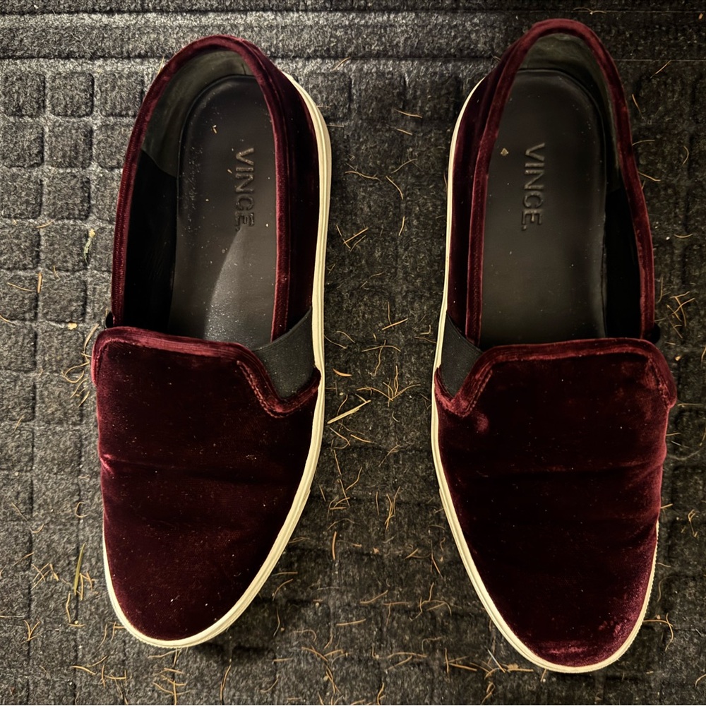 Vince Burgundy Velvet Slip-On Sneakers